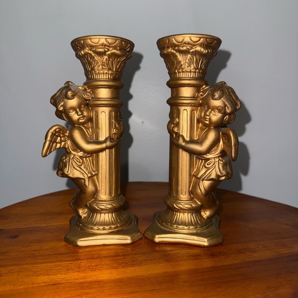 Vintage Gold Cherub Candle Holders